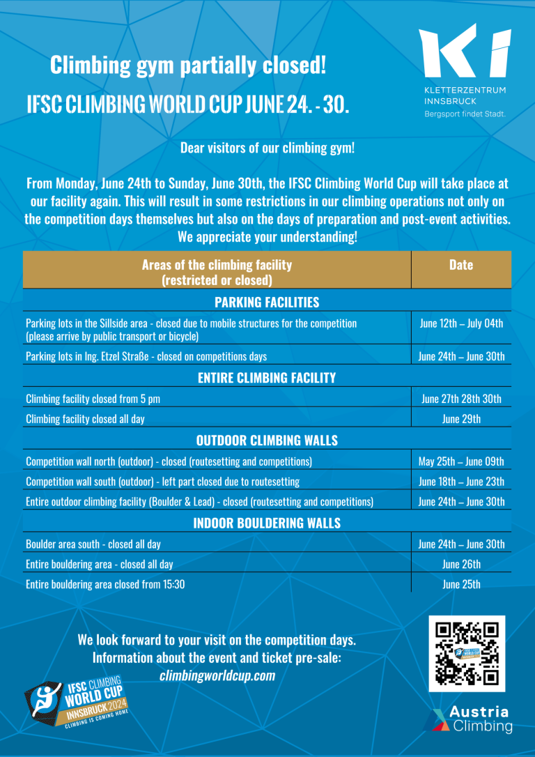IFSC Climbing World Cup June 24. - 30. restrictions