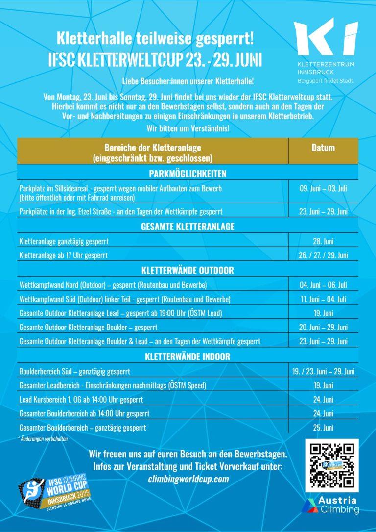 Weltcup 2025 Einschränkungen