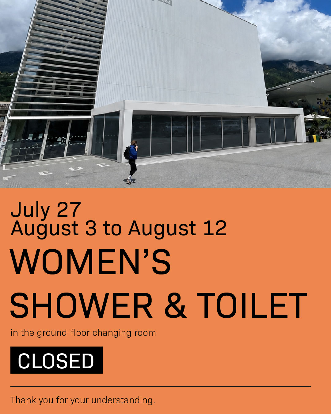 Featured image for “Women’s shower and women’s restroom closed on these days”